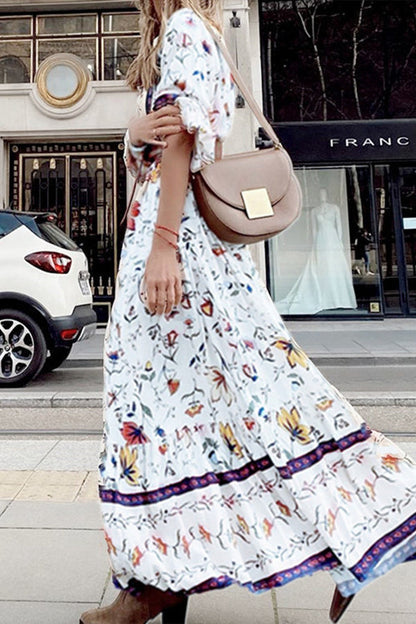CM | Maxi Vestido de Manga Larga con Botones en Línea A Estampado Sabor Lavanda