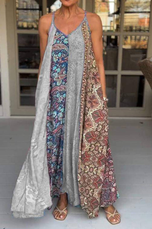 CM | Vestido de fiesta suelto estampado único con dobladillo ancho maxi vestido