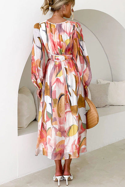 CM | Eclipse Season maxi vestido estampado de manga larga con mangas fluidas