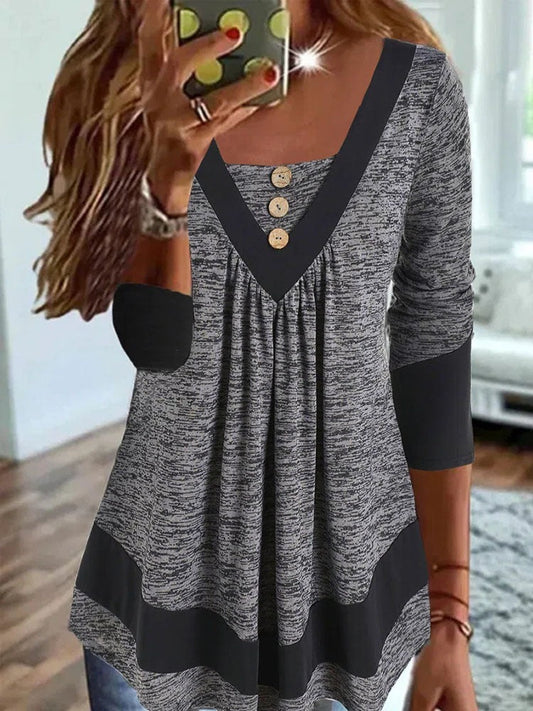 CM | Camiseta casual de mujer con cuello en V y estampado de jersey