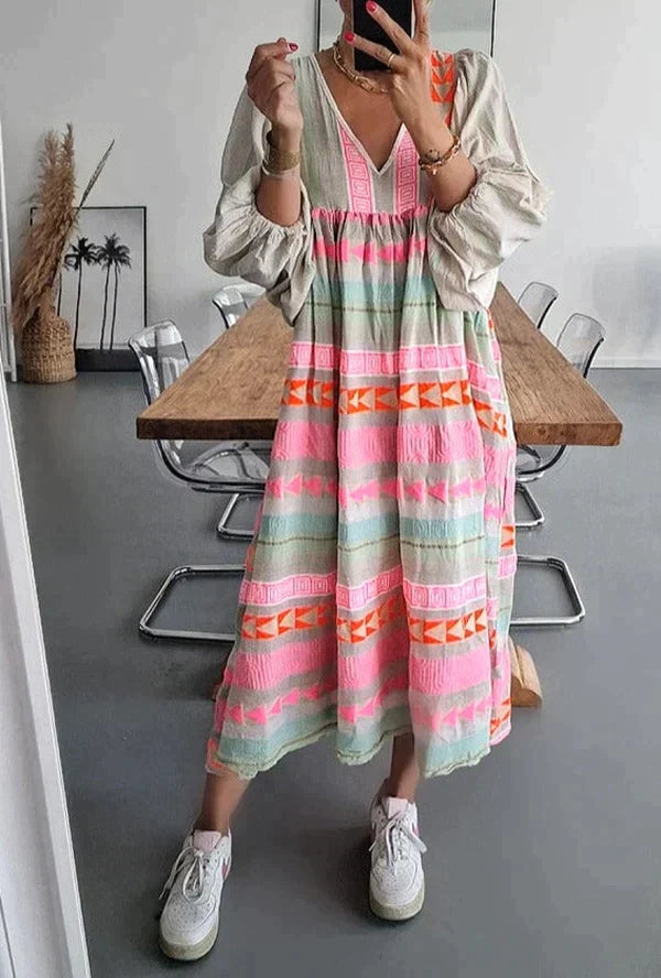 CM | Maxi vestido de manga larga con escote en V