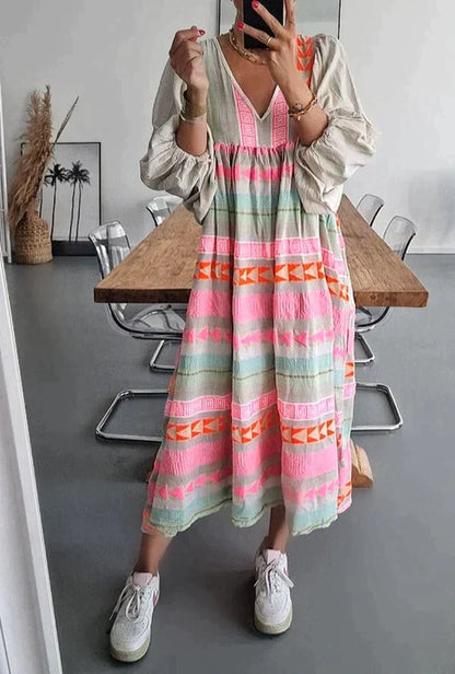 CM | Maxi vestido de manga larga con escote en V