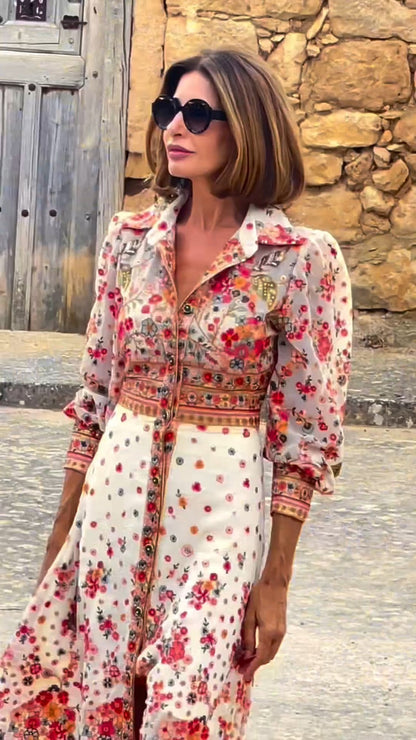 CM | Elegante maxi vestido con estampado floral y cuello