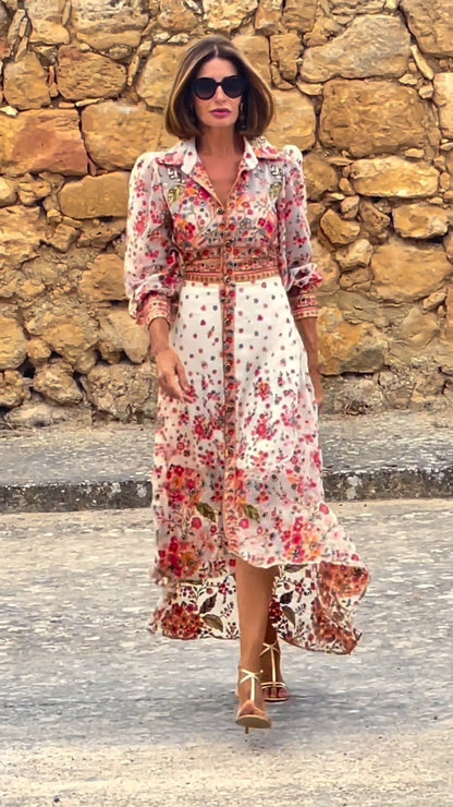CM | Elegante maxi vestido con estampado floral y cuello
