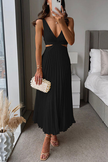 CM | maxi vestido plisado con cuello en V