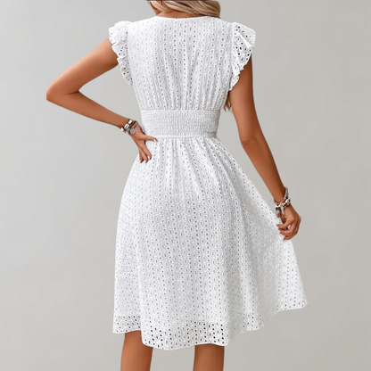CM | elegante vestido midi para mujer con mangas fruncidas