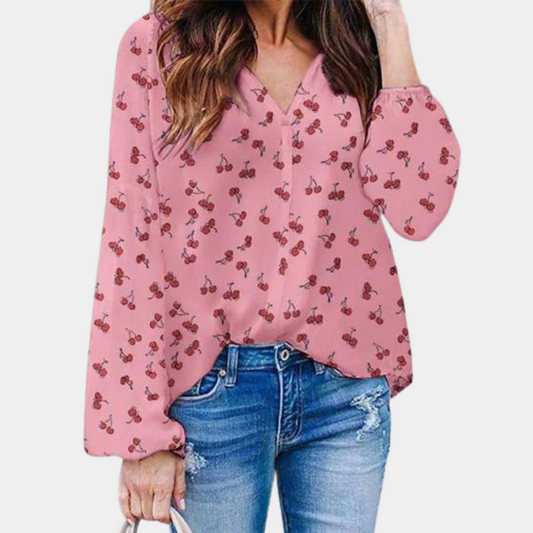CM | Blusa chic con estampado de cerezas para mujer