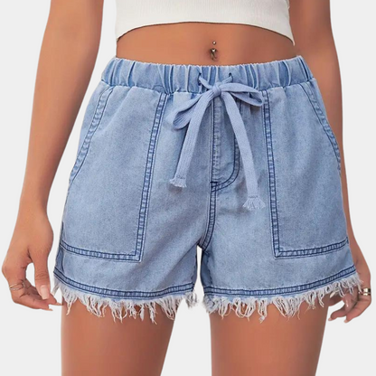 CM | Pantalones cortos para mujer con dobladillo de golf y cordón de ajuste