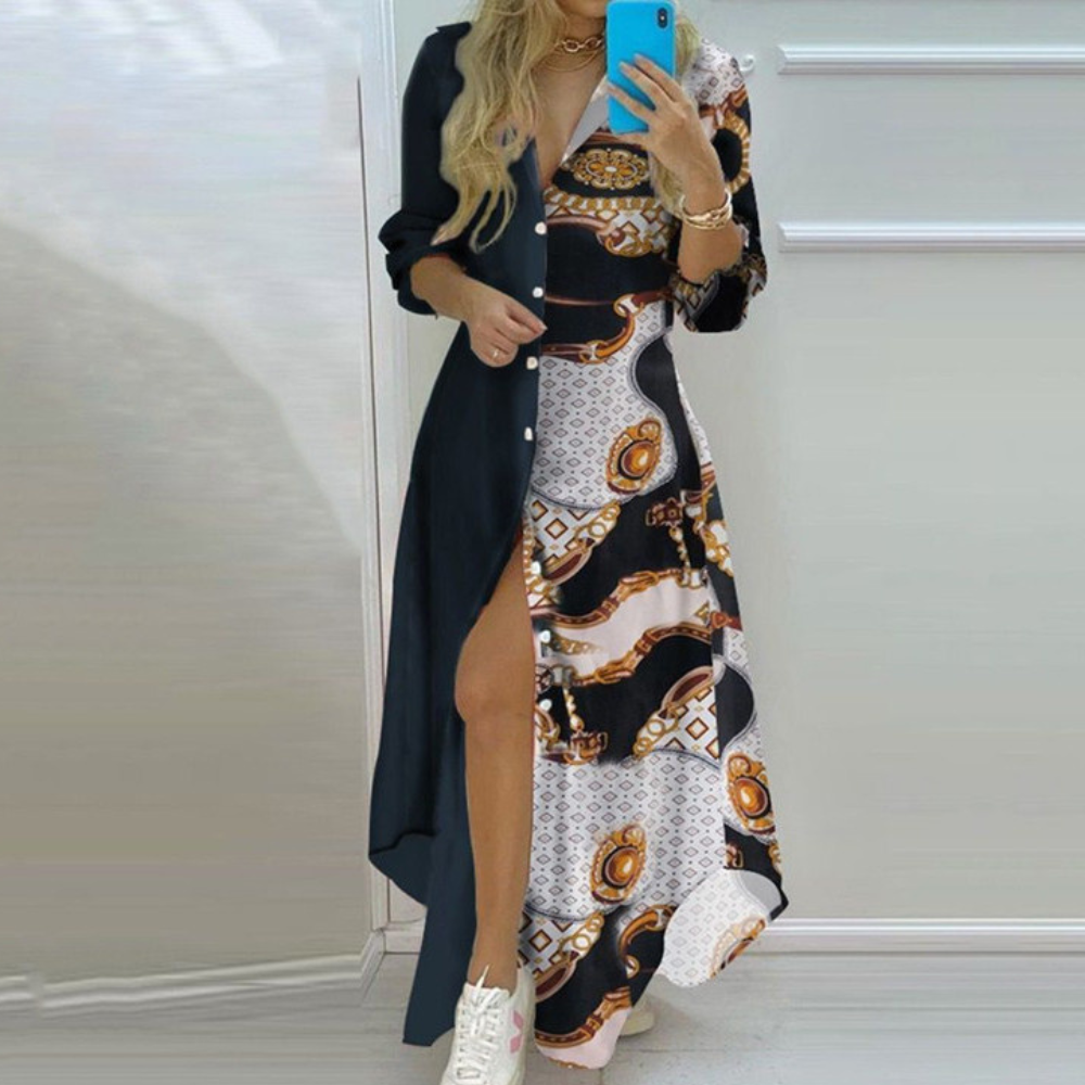 CM | elegante maxi vestido de manga larga para ocasiones informales y formales