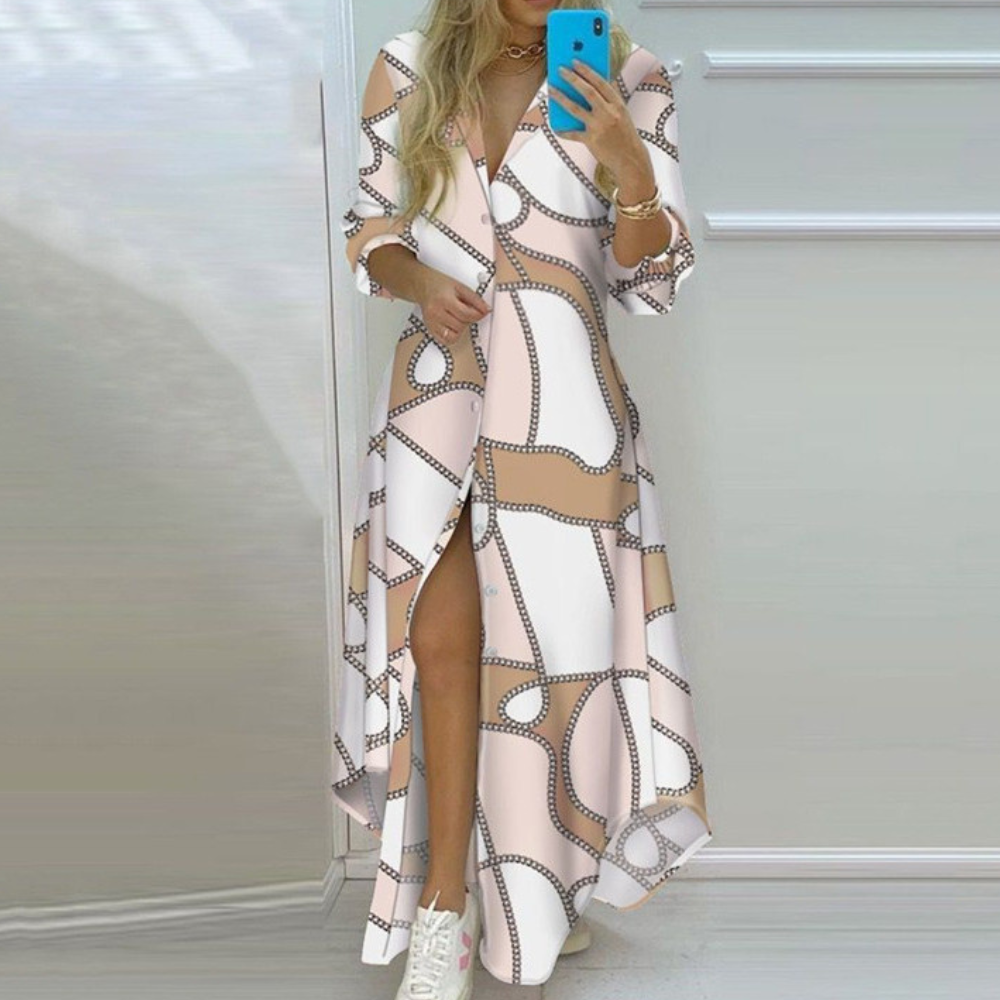 CM | elegante maxi vestido de manga larga para ocasiones informales y formales