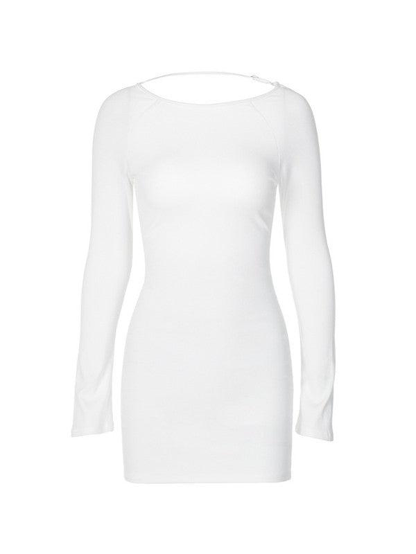 CM | Blanco Mini vestido de manga larga sin espalda