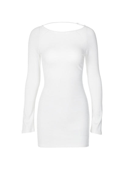 CM | Blanco Mini vestido de manga larga sin espalda