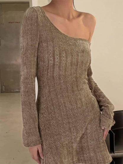 CM | Vintage mini vestido jersey manga larga marrón