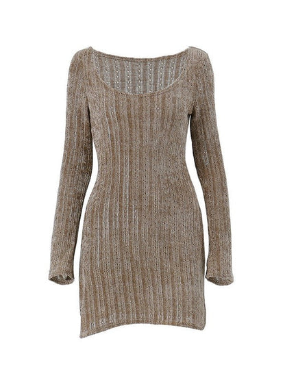 CM | Vintage mini vestido jersey manga larga marrón
