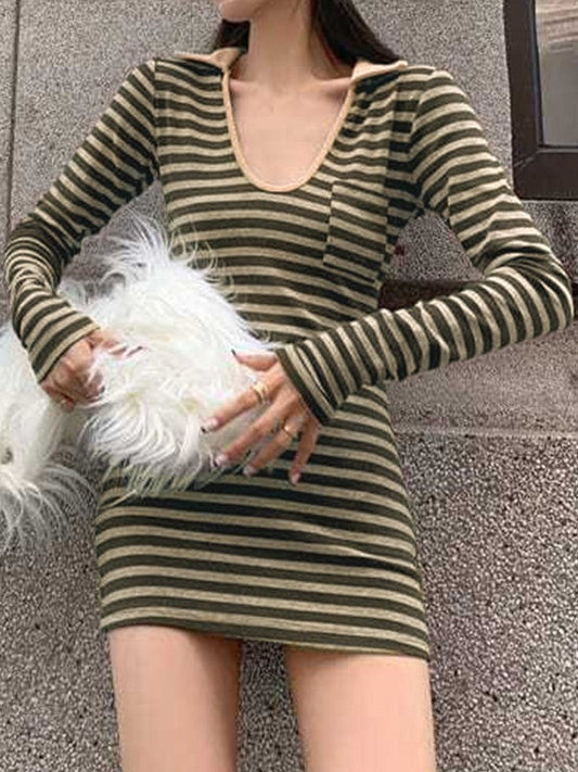 CM | Polo Minivestido de manga larga a rayas