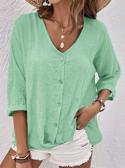 CM | Blusa abotonada de mujer suelta y semi transparente