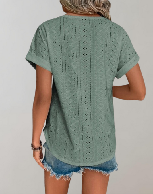 CM | Blusa casual de verano con bordado de ojetes Elegante top con bordado de ojetes