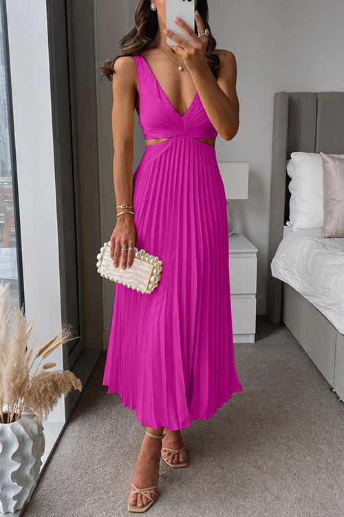 CM | maxi vestido plisado con cuello en V