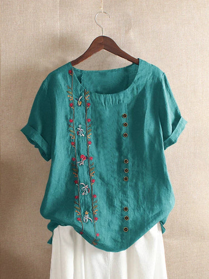 CM | Blusa Bordada Rosa Manga