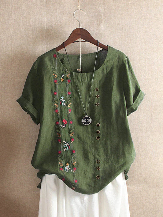CM | Blusa Bordada Rosa Manga