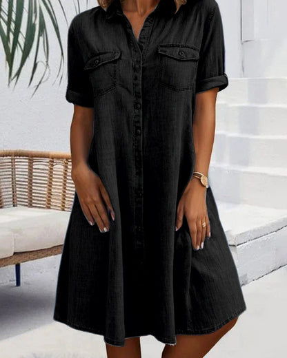 CM | Vestido midi con mangas cortas y cierre de botones