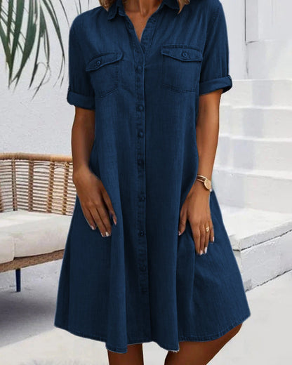CM | Vestido midi con mangas cortas y cierre de botones