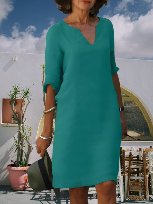 CM | Minivestido de mujer hasta la rodilla con escote en V y mangas 3/4