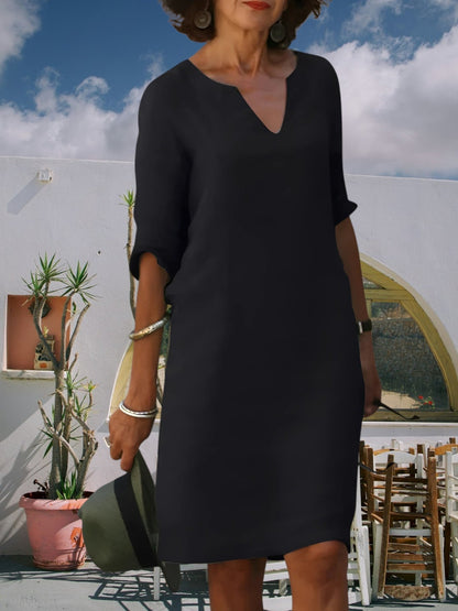 CM | Minivestido de mujer hasta la rodilla con escote en V y mangas 3/4