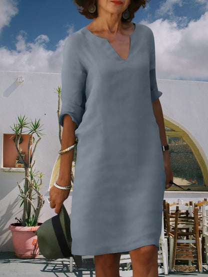 CM | Minivestido de mujer hasta la rodilla con escote en V y mangas 3/4