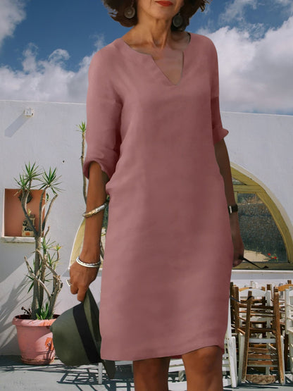 CM | Minivestido de mujer hasta la rodilla con escote en V y mangas 3/4