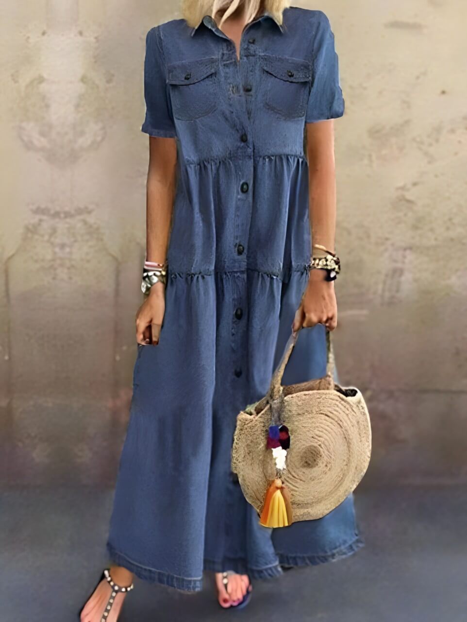 CM | Maxi vestido con tapeta de botones