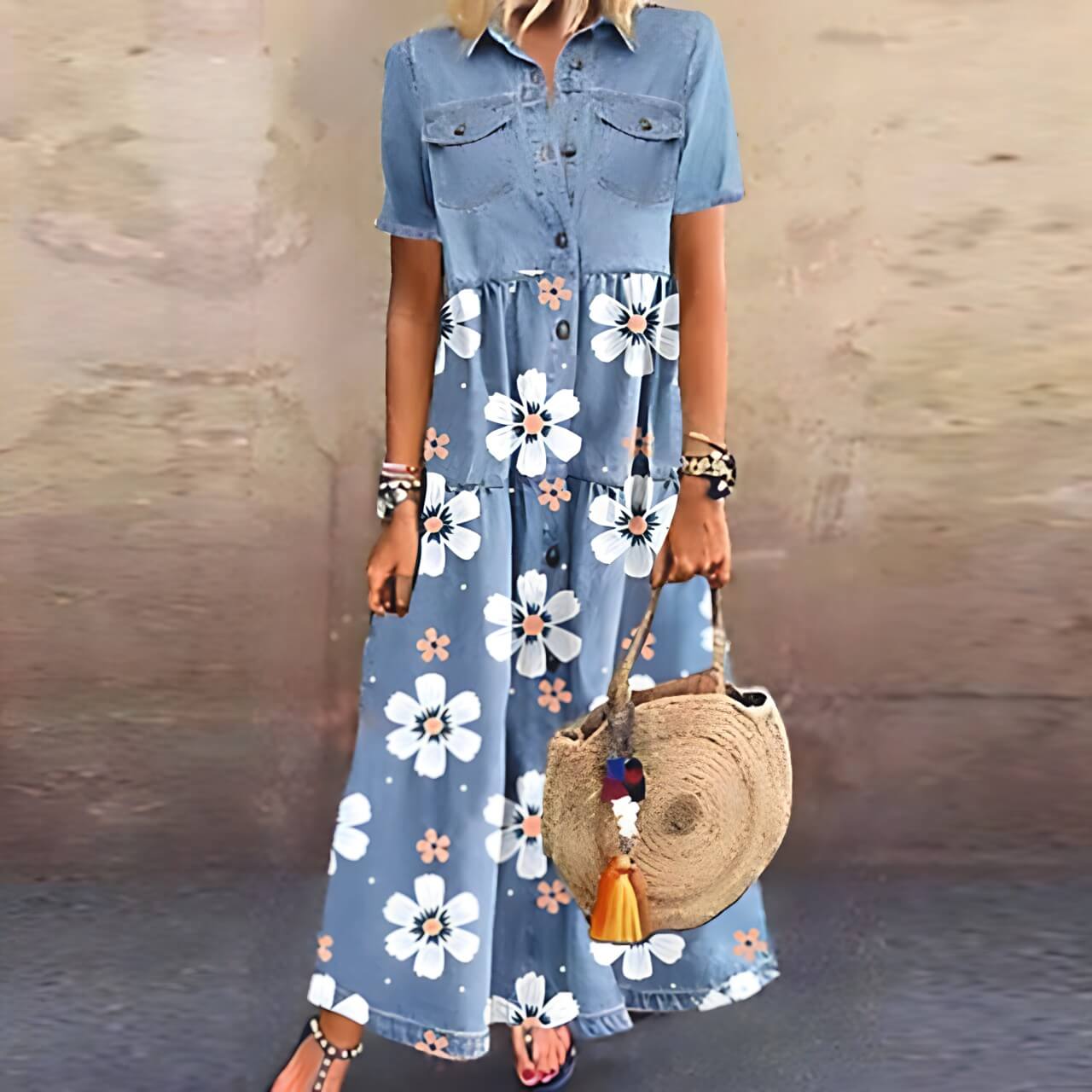 CM | Maxi vestido con tapeta de botones