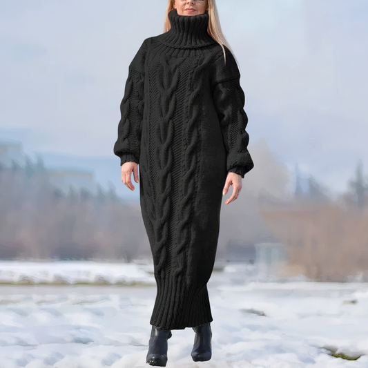 CM | maxi vestido largo con cuello alto y estructura trenzada