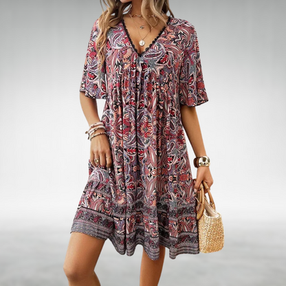 CM | Verano Boho Paisley Print Mini Vestido