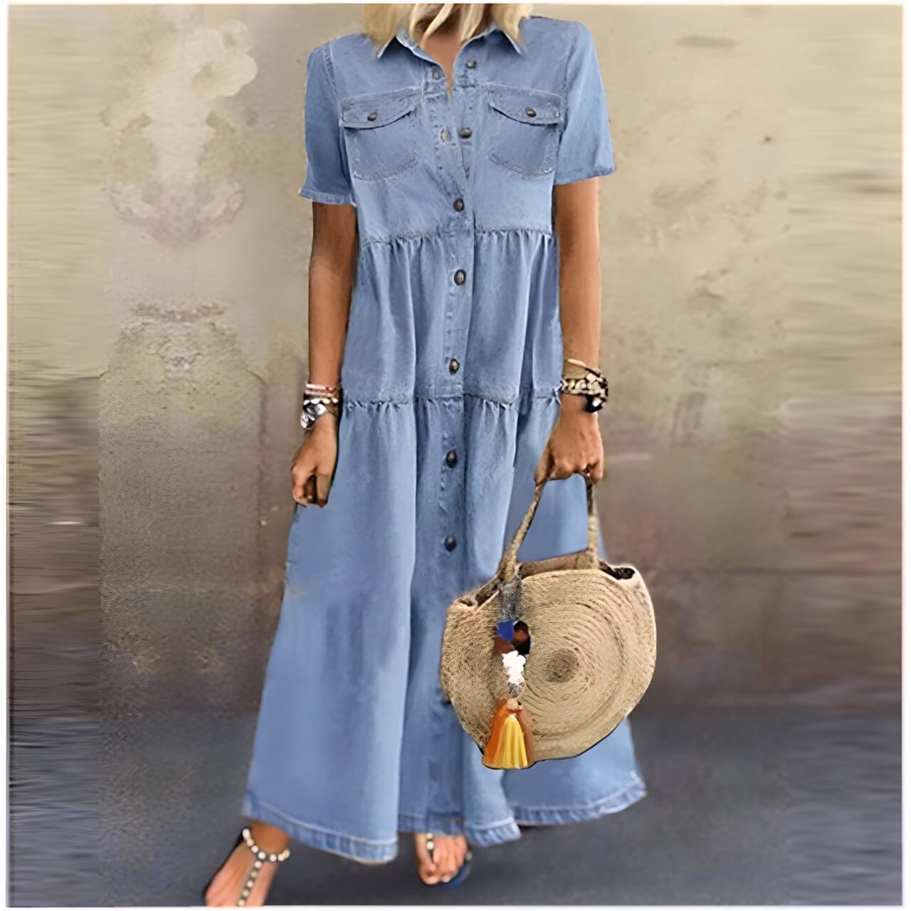 CM | Maxi vestido con tapeta de botones