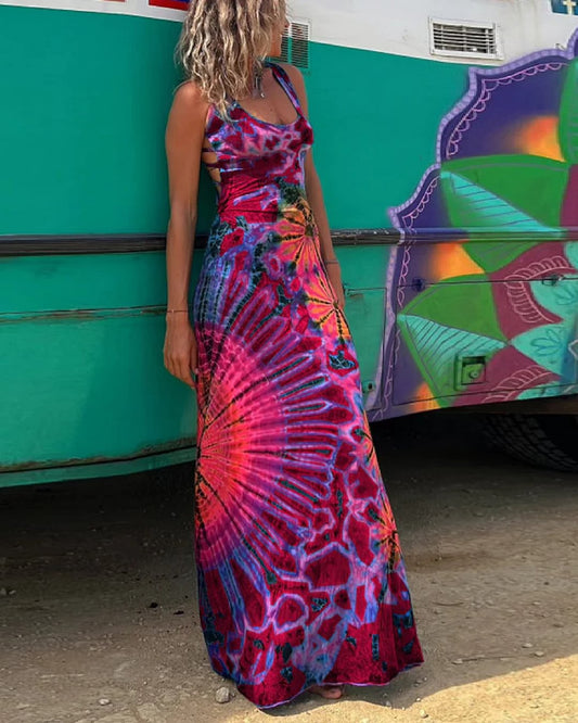 CM | Maxi vestido con encaje y estampado batik