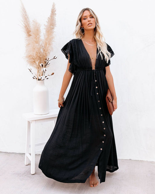CM | Boho V-cuello kimono vestido de playa cover-up