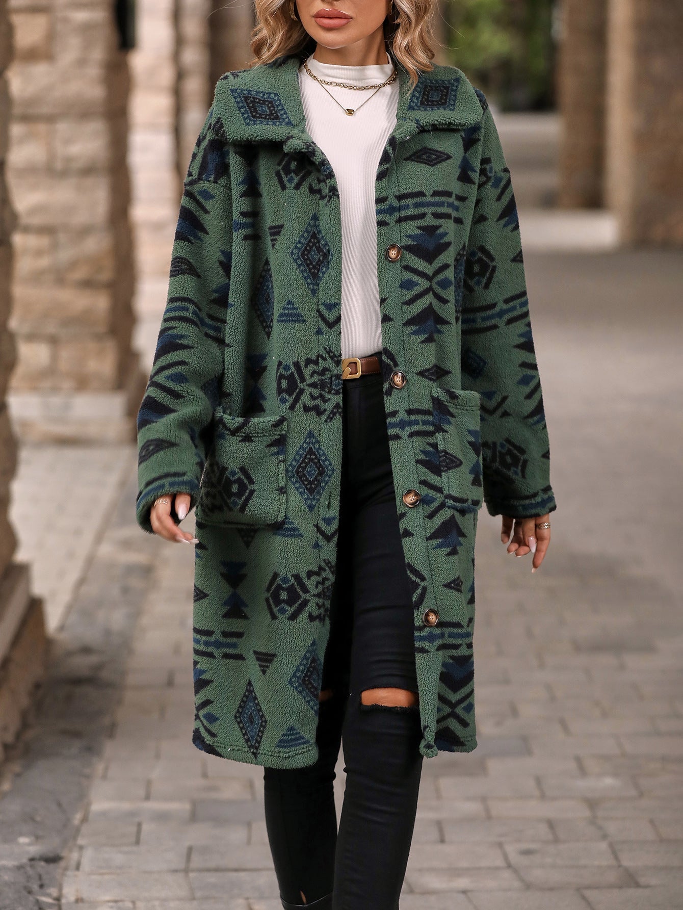 CM | Elegante abrigo largo de estilo étnico