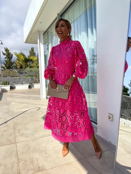 CM | Elegante vestido midi de encaje francés