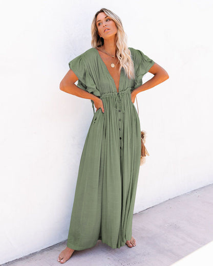 CM | Boho V-cuello kimono vestido de playa cover-up