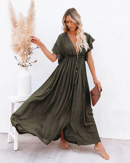 CM | Boho V-cuello kimono vestido de playa cover-up