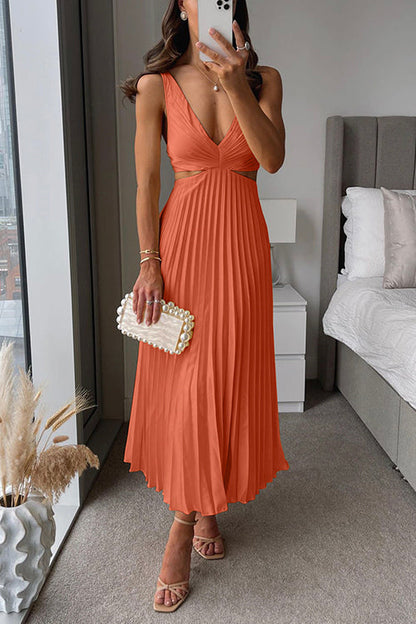 CM | maxi vestido plisado con cuello en V
