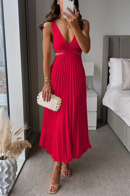 CM | maxi vestido plisado con cuello en V