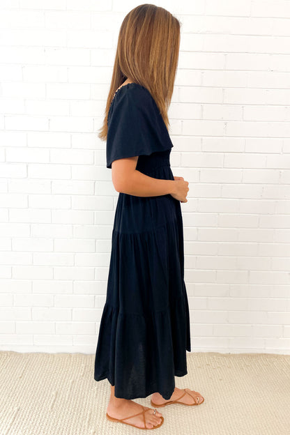 CM | Femenino vestido midi sin hombros