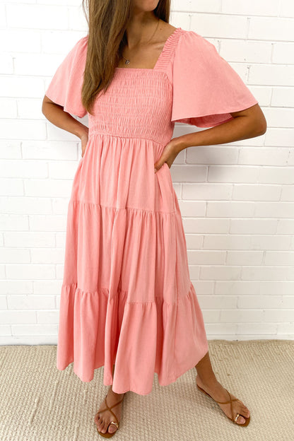 CM | Femenino vestido midi sin hombros