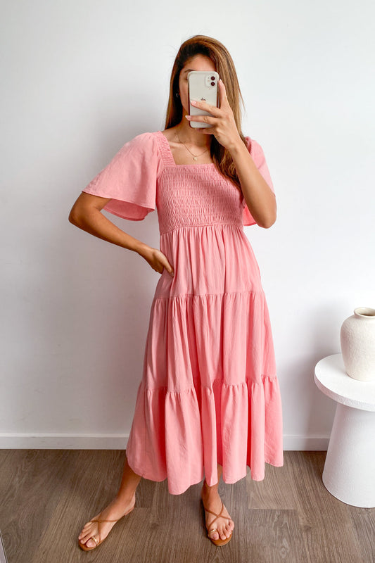 CM | Femenino vestido midi sin hombros