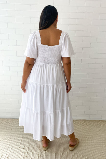 CM | Femenino vestido midi sin hombros