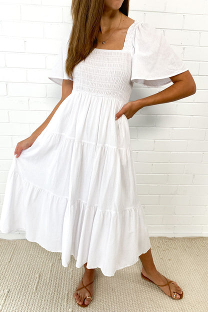 CM | Femenino vestido midi sin hombros