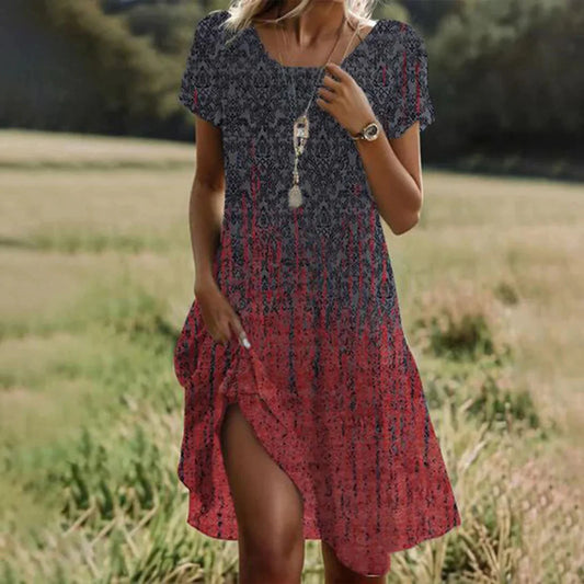 CM | Verano Bohemio Vestidos para Mujeres Cuello en V Manga Corta Estampado de Flores Vestido de Playa de Vacaciones Mujeres Maxi Vestidos Boho