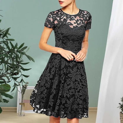 CM | Elegante más tamaño mini vestido de verano A-line escote redondo estilo
